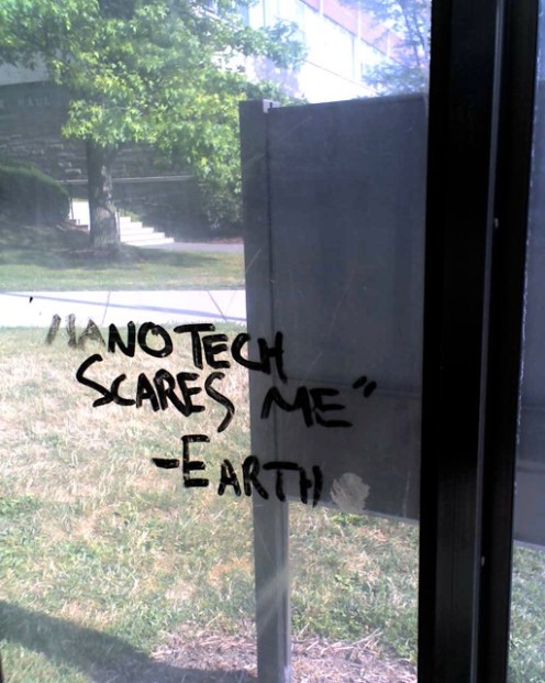 Graffiti at a Cornell University bus shelter