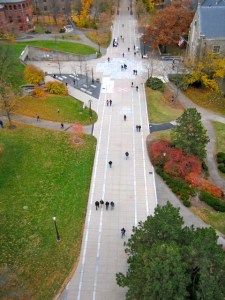 Cornell University students moving between classes