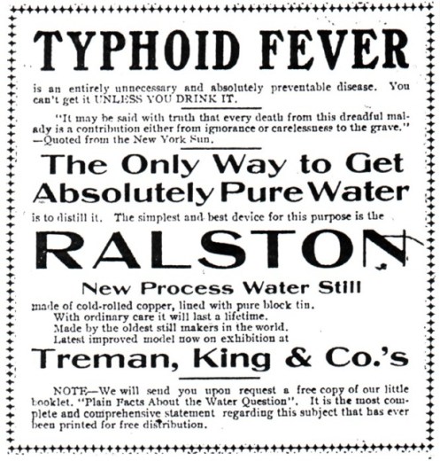 Newspaper advertisement during 1903 typhoid epidemic in Ithaca