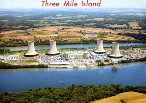 Marshall Dussinger aerial photo of Three Mile Island nuclear plants, looking east.